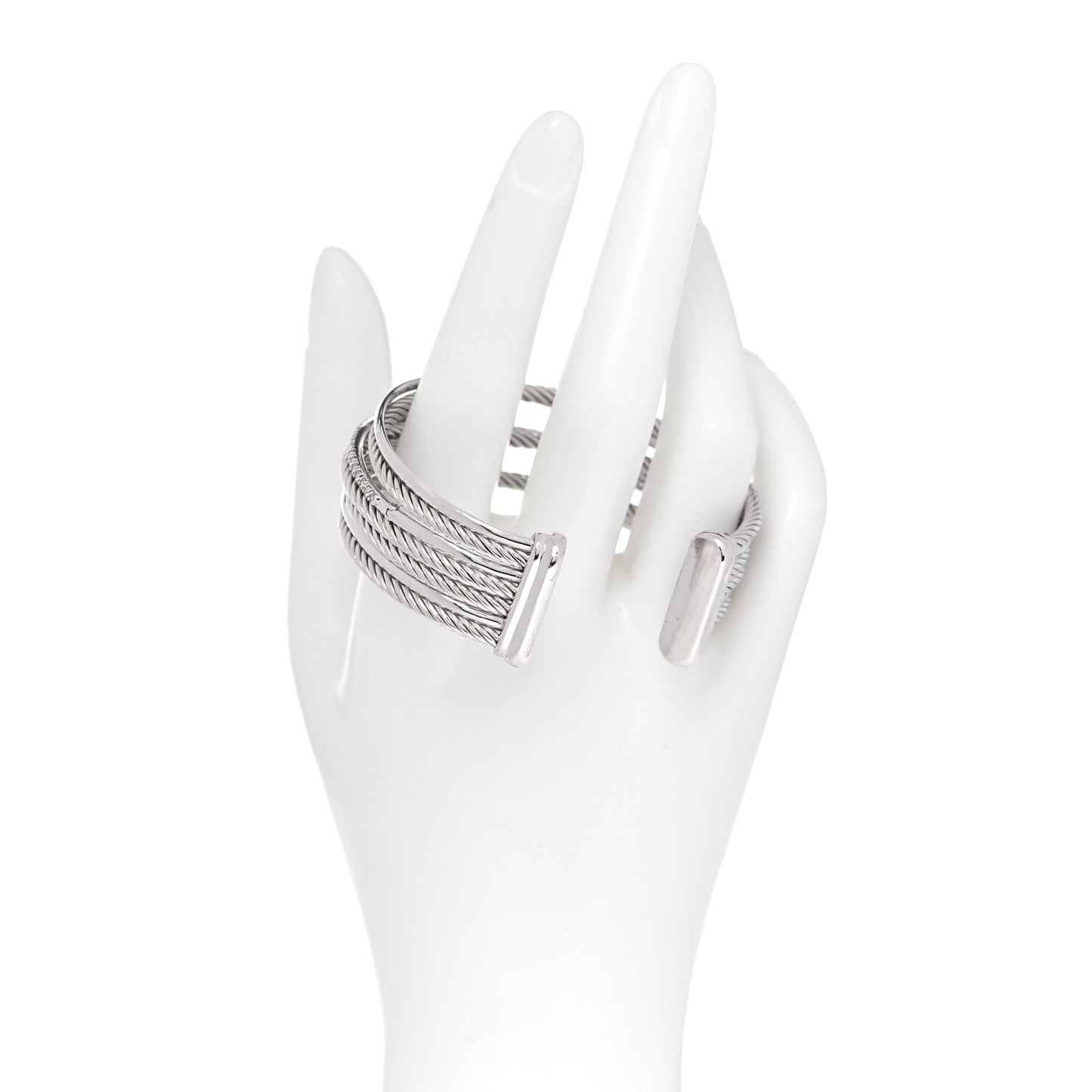 Sterling Silver Diamond Crossover Four Row Cuff Bracelet