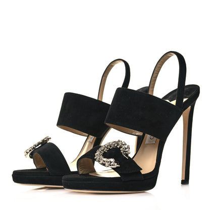 Jimmy Choo Suede Crystal Saphie 120 Sandals 36.5 Black 3 of 13