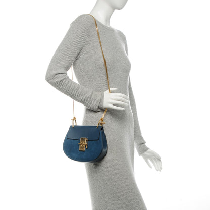 Chloe Suede Smooth Calfskin Mini Drew Shoulder Bag Majolica Blue 2 of 6