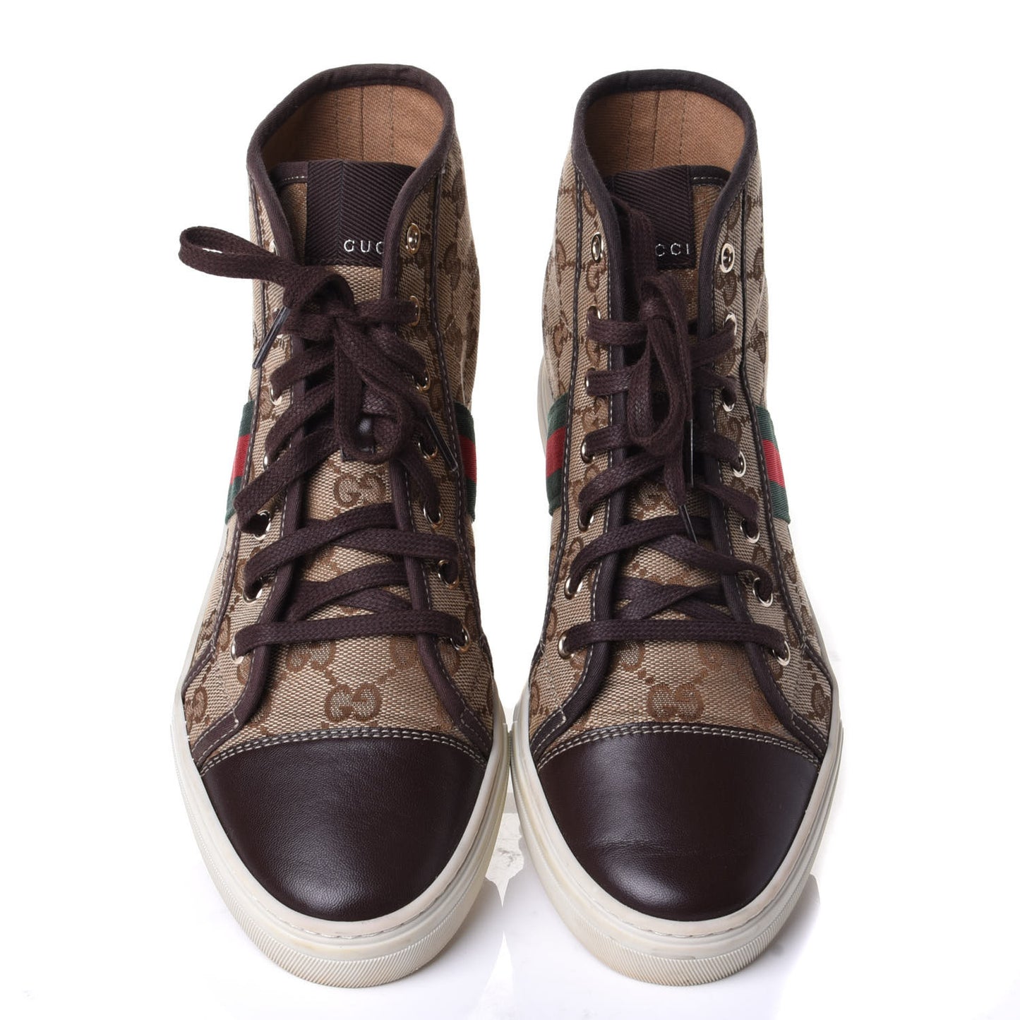 GG Monogram Web Womens High Top Sneakers 38 Brown