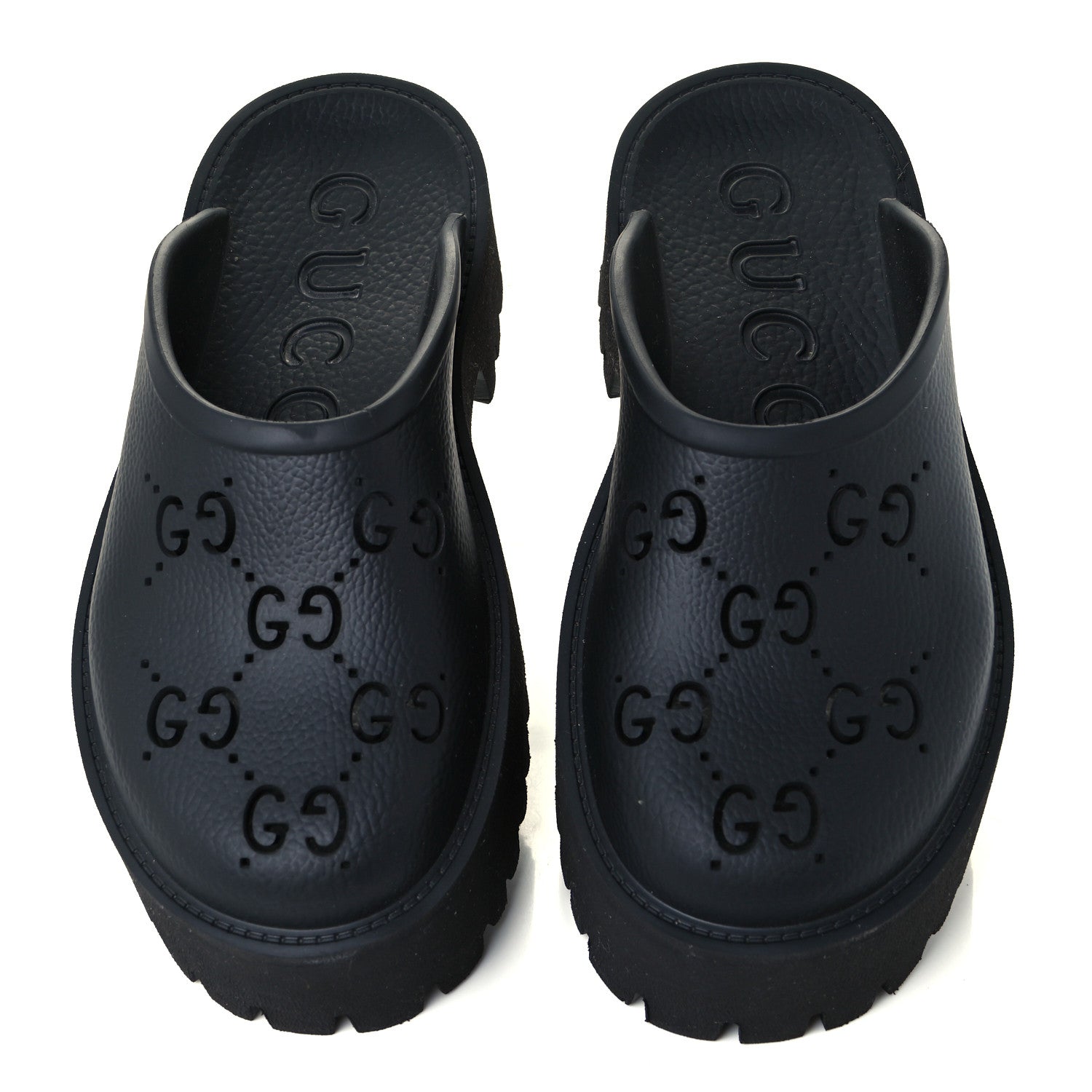 Gucci Rubber GG Monogram Perforated Elea Platform 55mm Lug Sole Sandals 38 Black 5 of 11