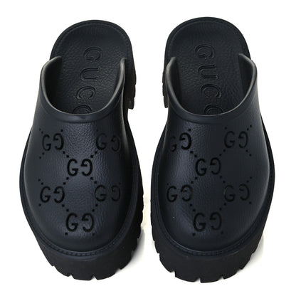 Gucci Rubber GG Monogram Perforated Elea Platform 55mm Lug Sole Sandals 38 Black 5 of 11