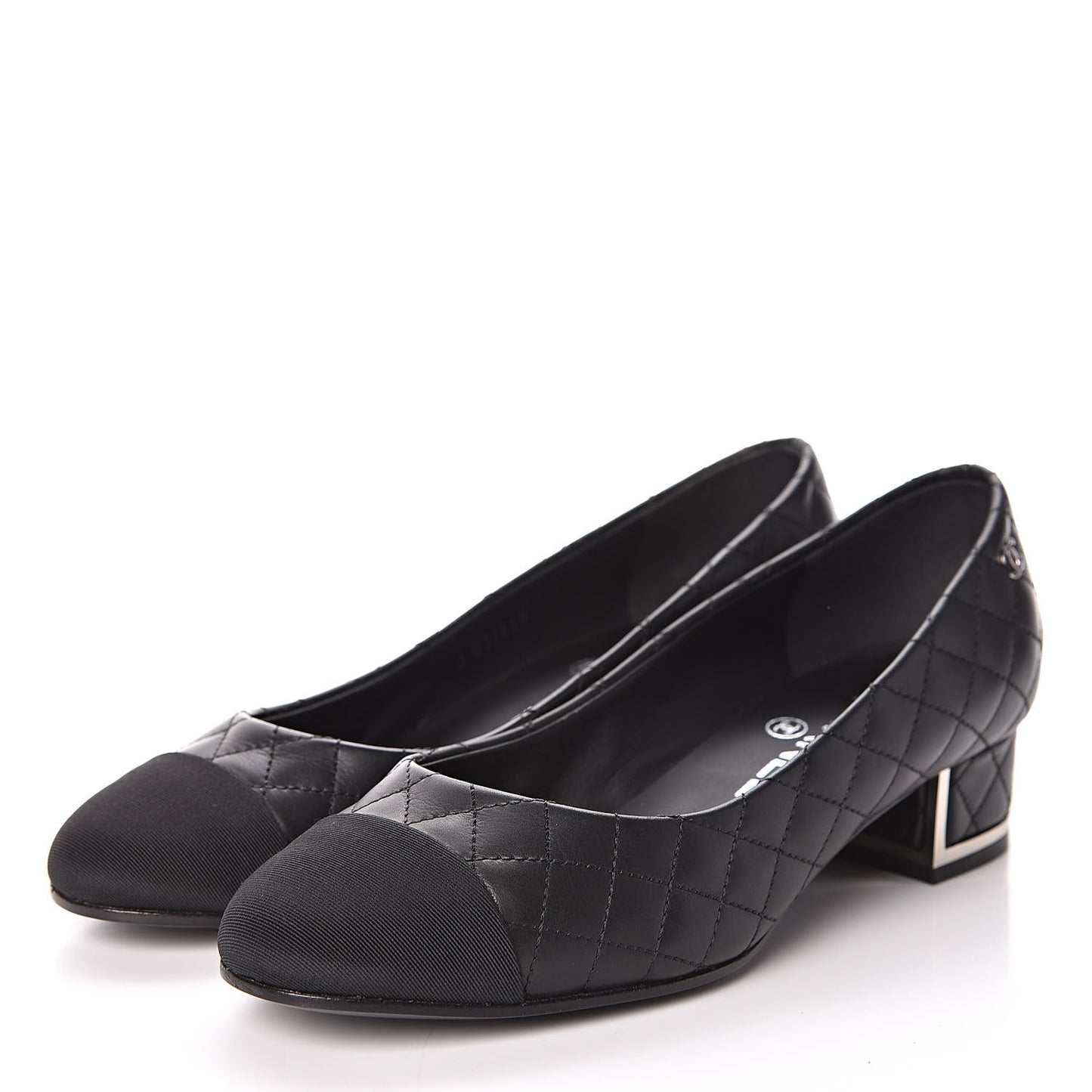 Aged Calfskin Grosgrain Quilted Cap Toe Pumps 35 Black