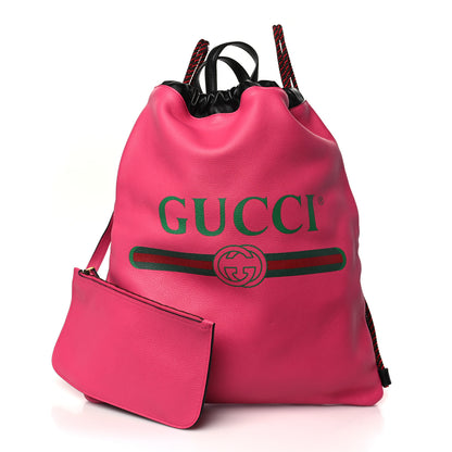 Gucci Grained Calfskin Logo Drawstring Backpack Box Pink Green Black 1 of 10