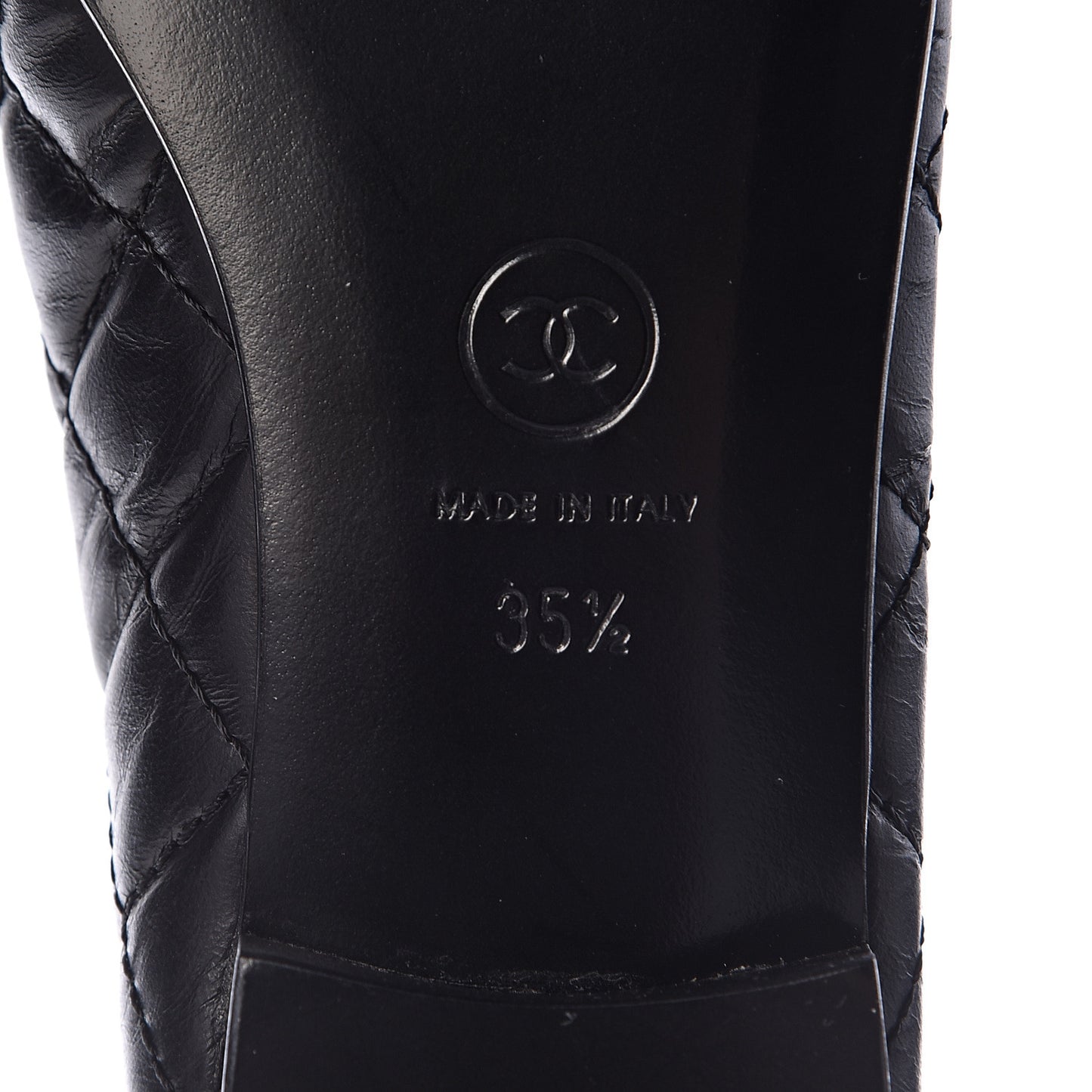 Aged Calfskin Quilted Cap Toe Ballerina Flats 35.5 Black