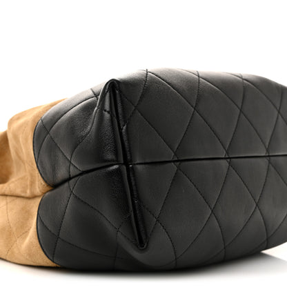 Chanel Suede Calfskin Shiny Lambskin Quilted Coco Base Shopping Bag Beige Black 9 of 10