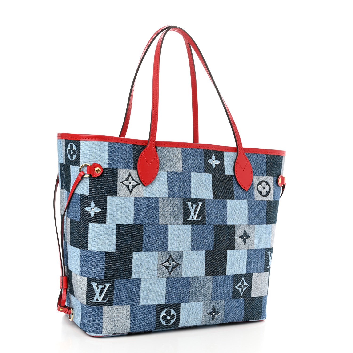 Louis Vuitton Denim Damier Monogram Patchwork Neverfull Blue Rouge 4 of 13