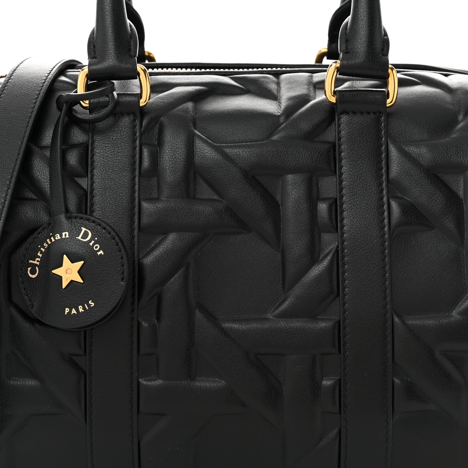 Christian Dior Calfskin Embossed Graphic Cannage Groove 25 Bag Black 8 of 10