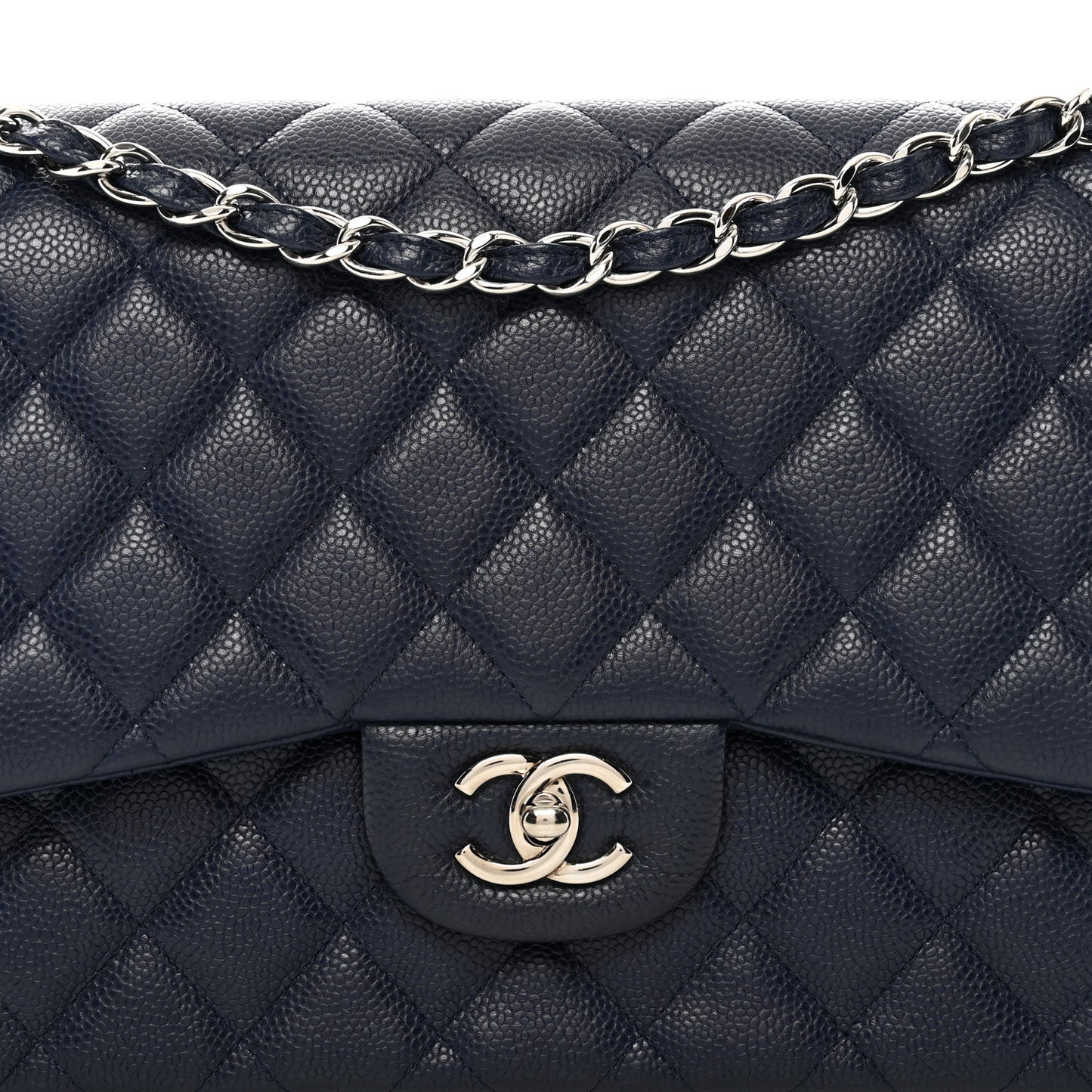 Caviar Quilted Jumbo Double Flap Navy Blue
