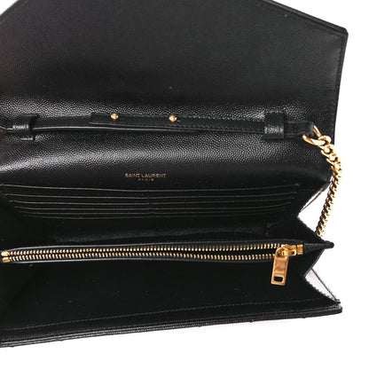 Saint Laurent Grain De Poudre Matelasse Chevron Monogram Chain Wallet Black 5 of 10