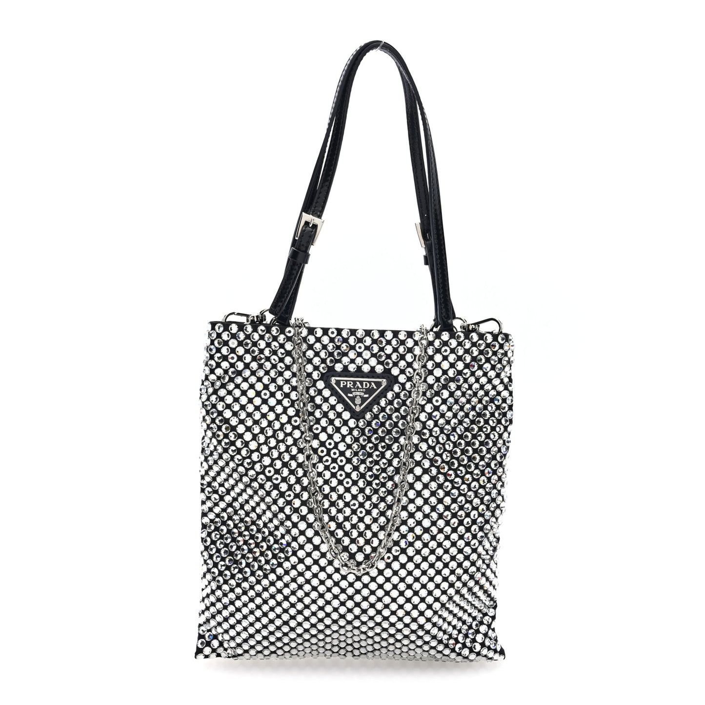 Satin Crystal Metal Triangle Logo Chain Crossbody Handbag Cristal
