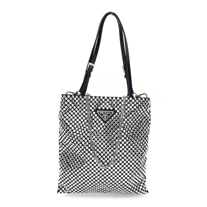 Prada Satin Crystal Metal Triangle Logo Chain Crossbody Handbag Cristal 1 of 9