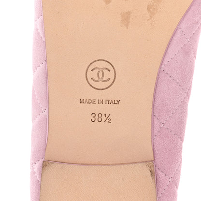 Chanel Suede Quilted Cap Toe CC Ballerina Flats 38.5 Light Pink 7 of 14