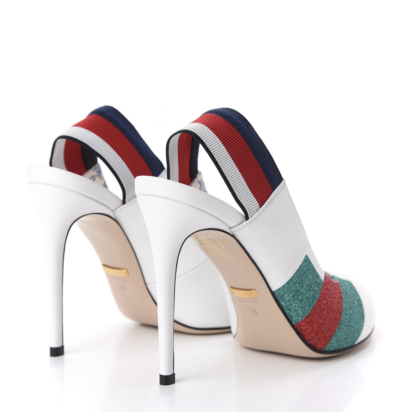 Calfskin Glitter Web High Heel Slingback Pumps 38 White