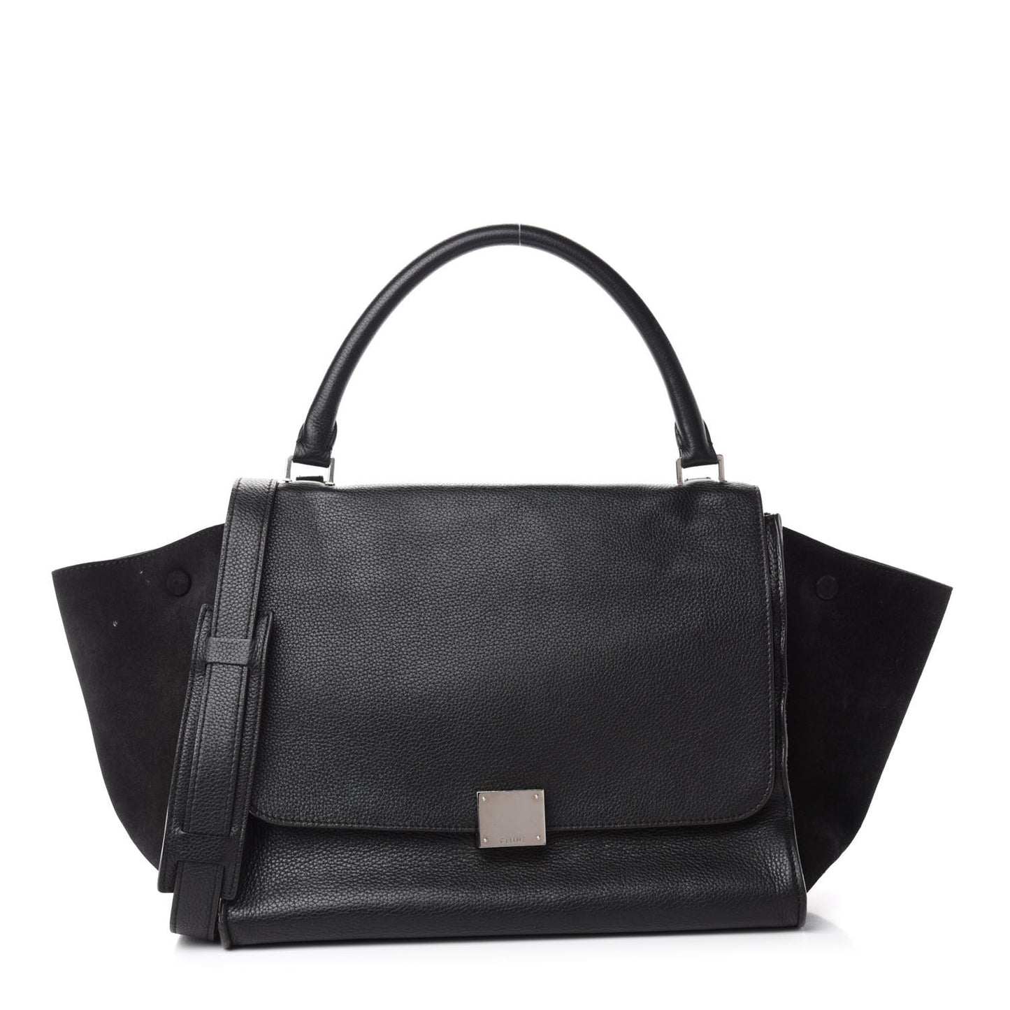 Drummed Calfskin Suede Small Trapeze Black