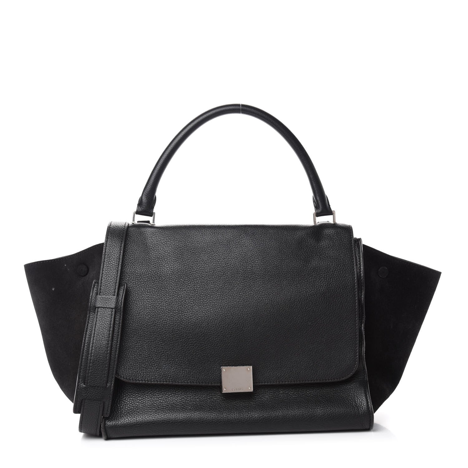 Celine Drummed Calfskin Suede Small Trapeze Black 1 of 14