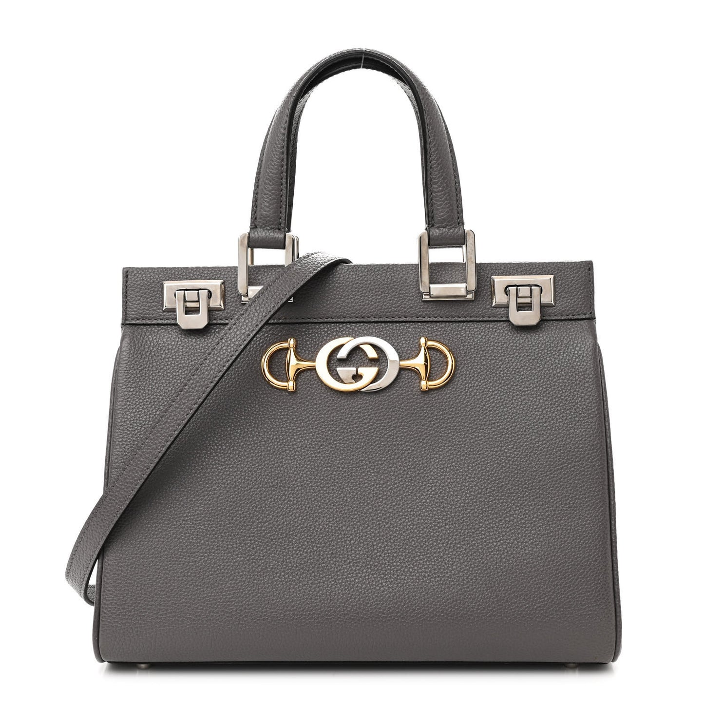 Grainy Calfskin Small Zumi Top Handle Bag Dusty Grey