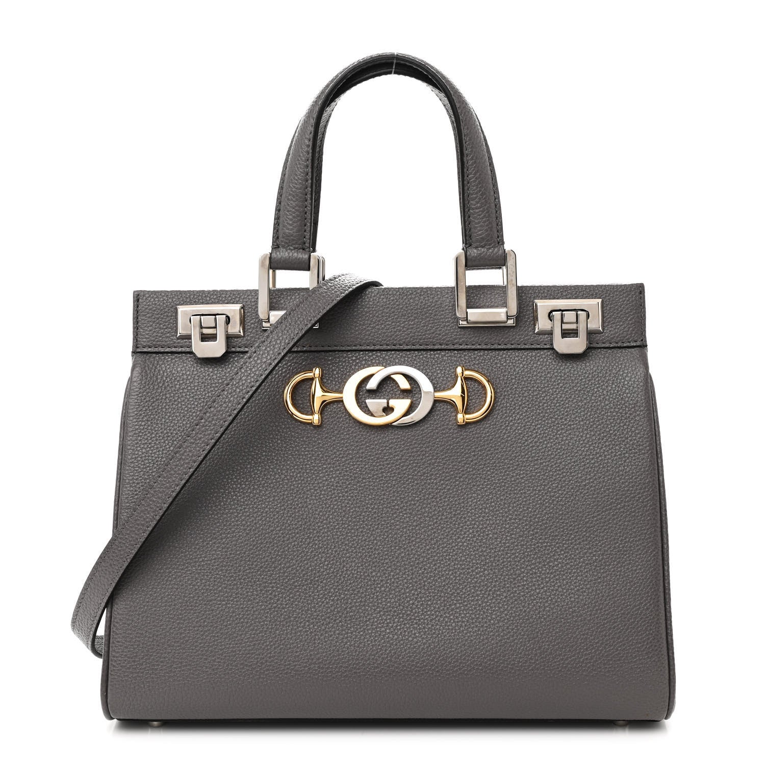 Gucci Grainy Calfskin Small Zumi Top Handle Bag Dusty Grey 1 of 12