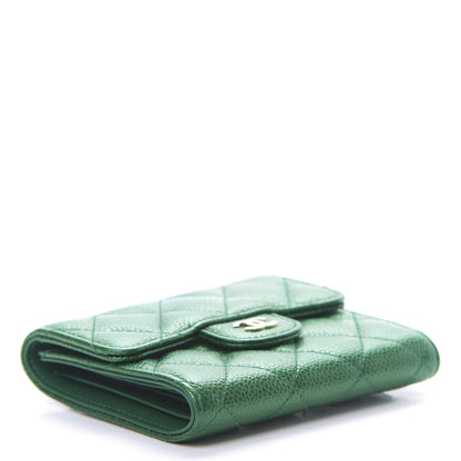 Chanel Metallic Caviar Quilted Compact Flap Wallet Green 4 of 8