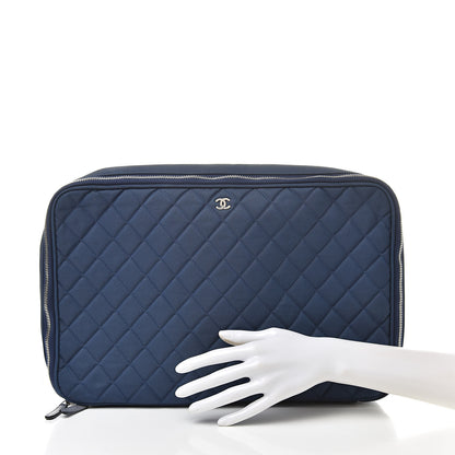 Chanel Canvas Quilted Large Pouch Cosmetic Case Blue 2 of 8