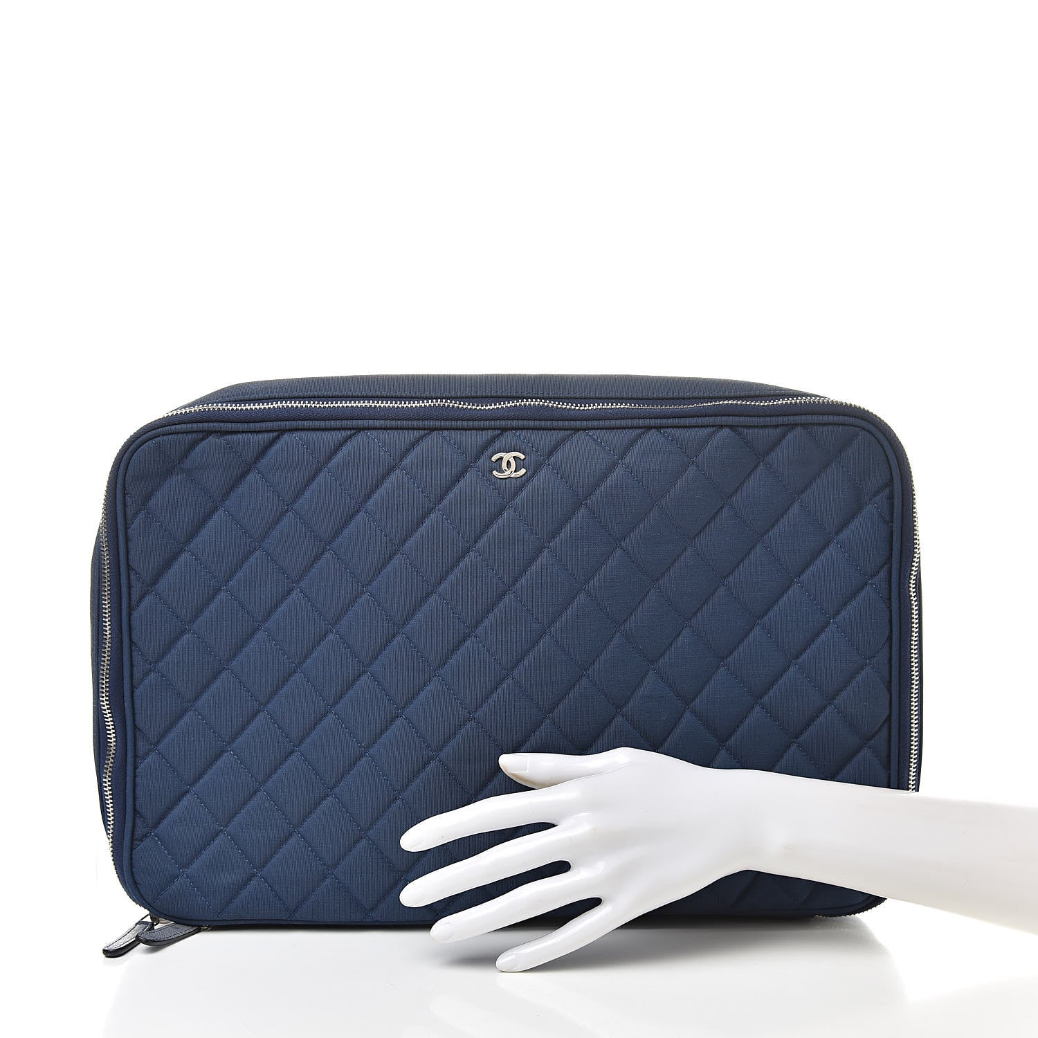 Chanel Canvas Quilted Large Pouch Cosmetic Case Blue 2 of 8