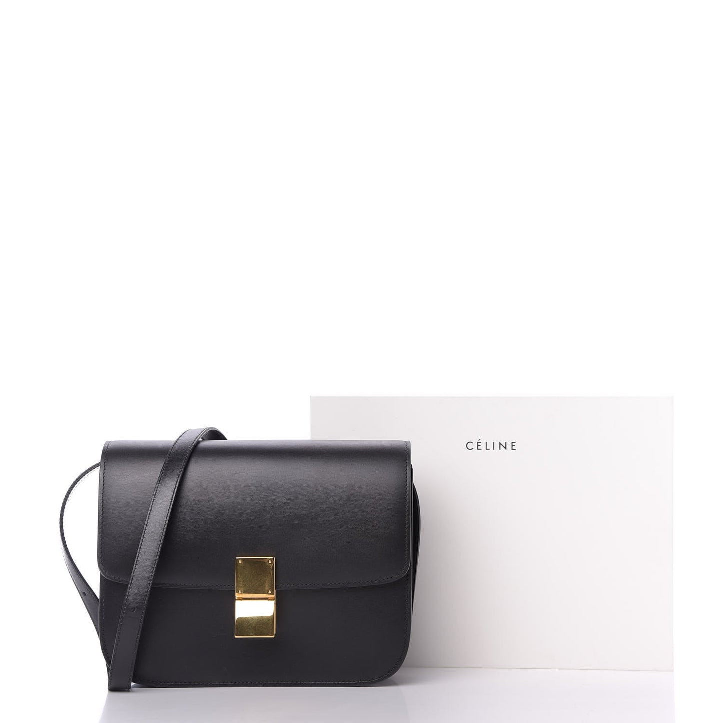 Box Calfskin Medium Classic Box Flap Bag Black