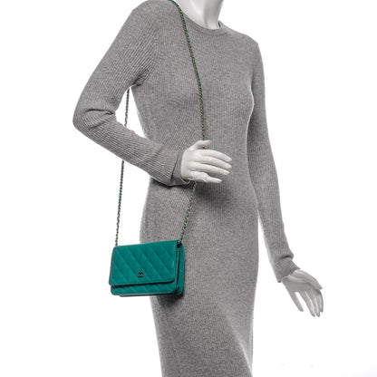 Chanel Caviar Quilted Wallet On Chain WOC Turquoise 2 of 8