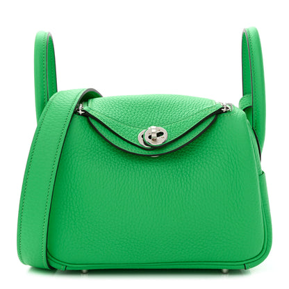 Hermes Taurillon Clemence Mini Lindy 20 Vert Comics 1 of 11
