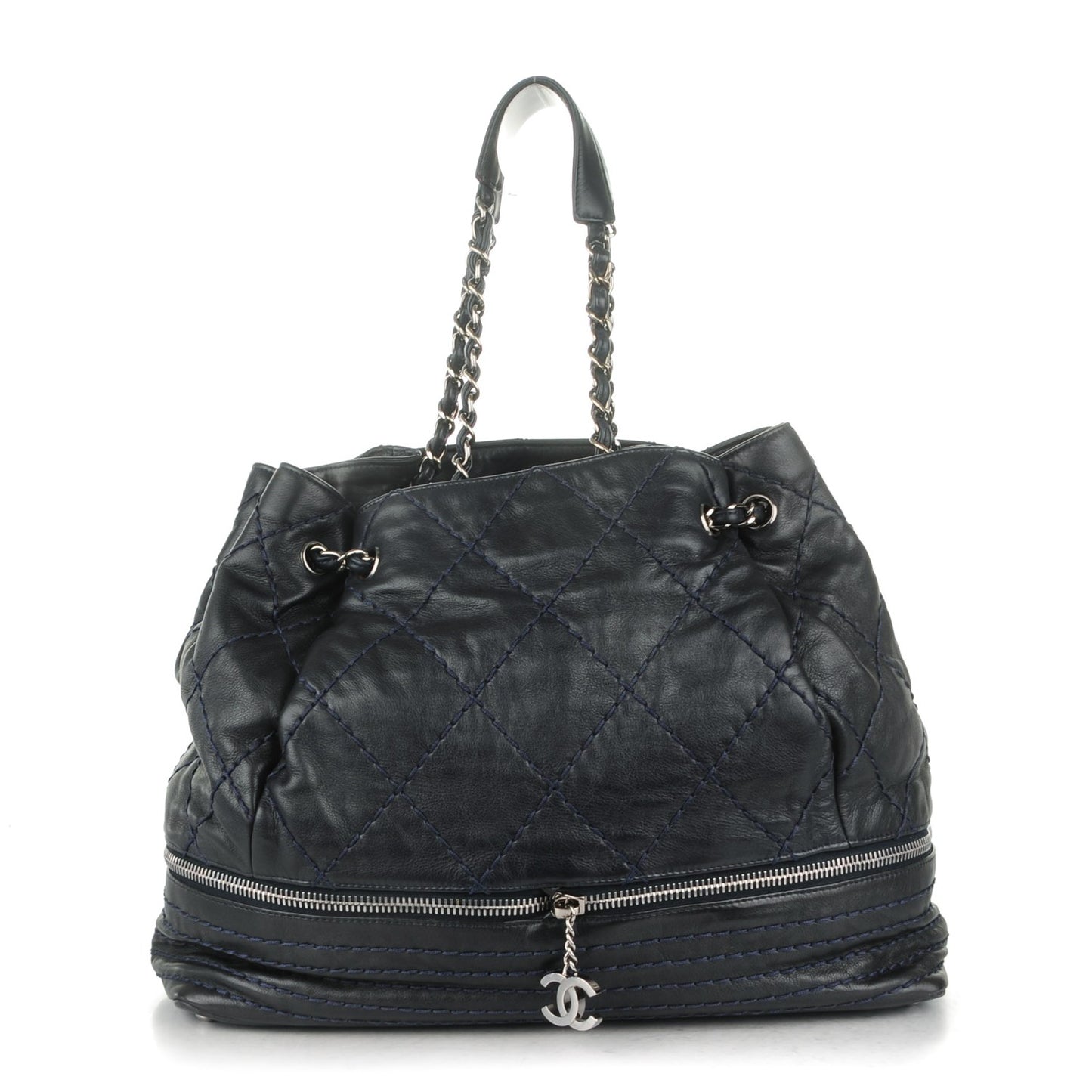 Lambskin Expandable Tote Dark Navy