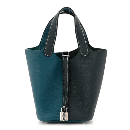 Hermes Taurillon Clemence Casaque Picotin Lock 18 PM Vert Bosphore Vert Cypress 1 of 11