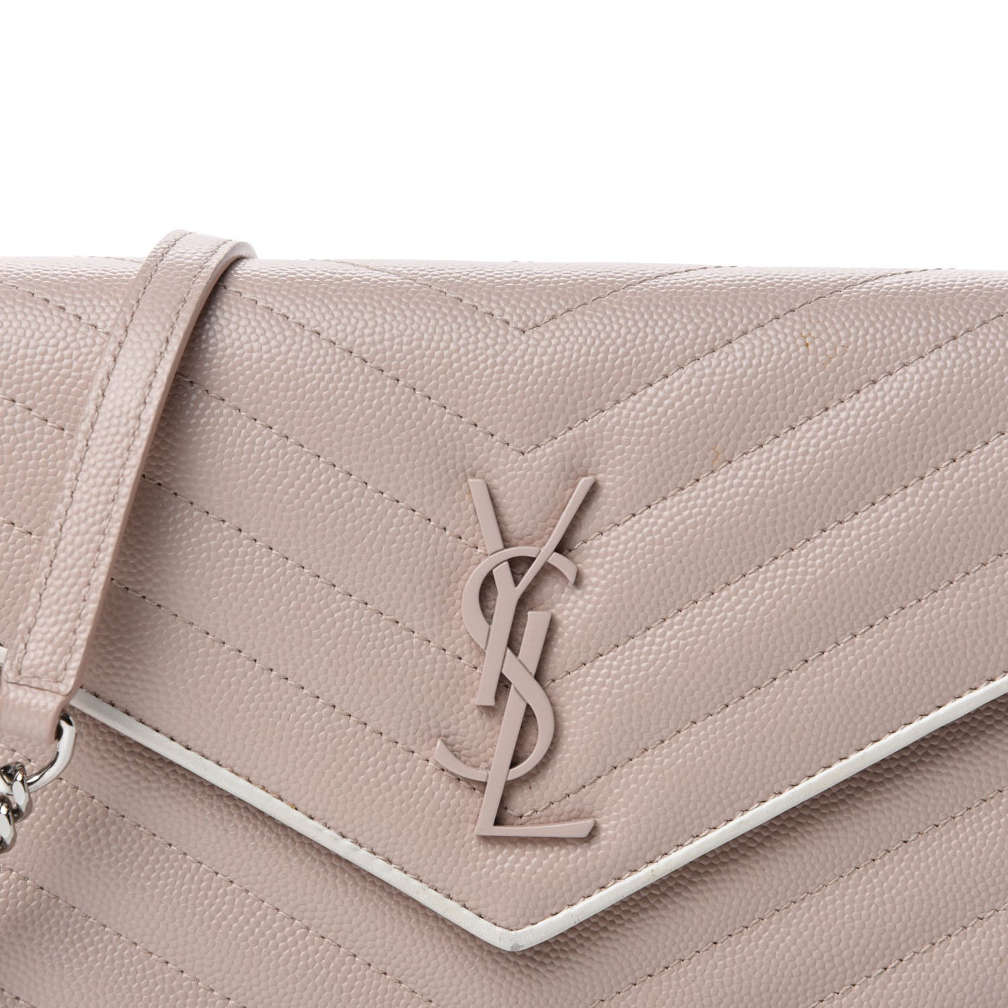 Grain De Poudre Matelasse Chevron Monogram Envelope Chain Wallet Pink White