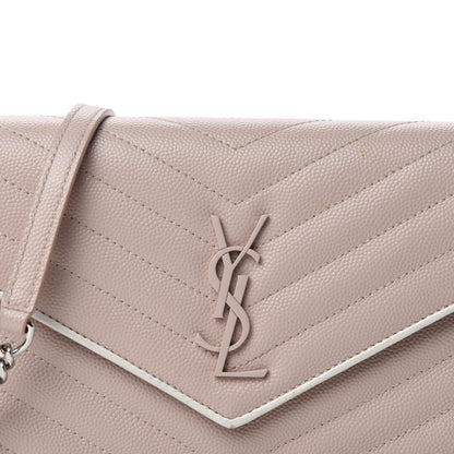 Saint Laurent Grain De Poudre Matelasse Chevron Monogram Envelope Chain Wallet Pink White 11 of 12