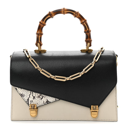 Gucci Calfskin Snakeskin Small Ottilia Top Handle Bag Black White 1 of 10
