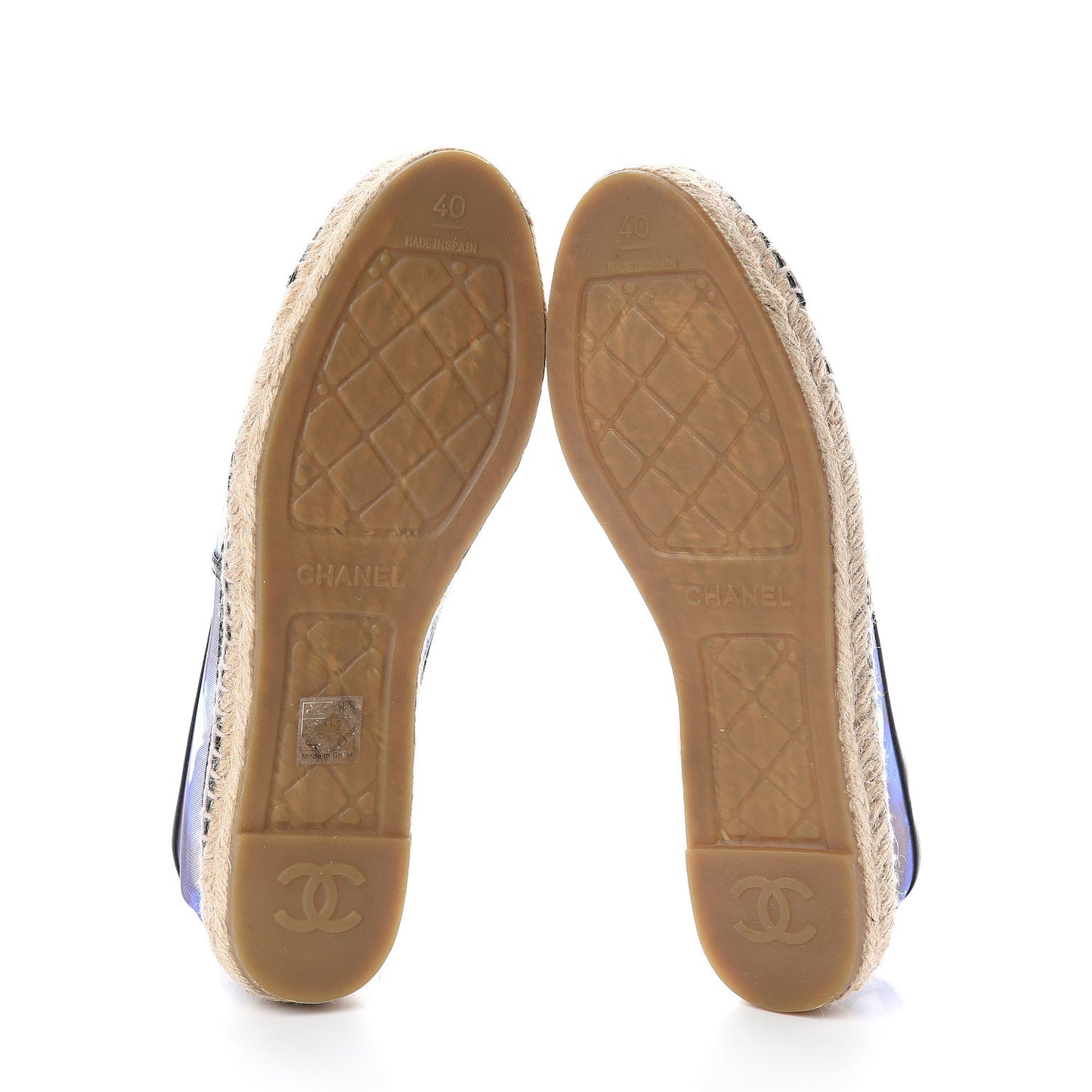 Mesh Lambskin Check Print CC Espadrilles 40 Blue Black White
