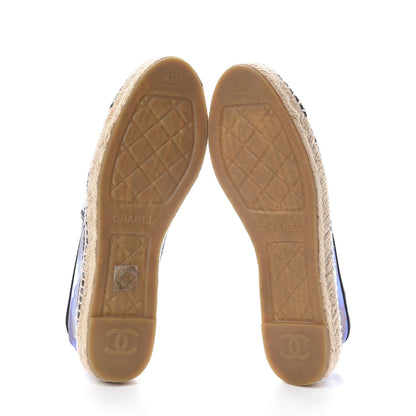 Chanel Mesh Lambskin Check Print CC Espadrilles 40 Blue Black White 6 of 6