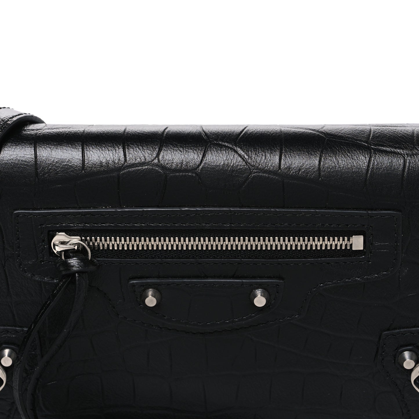 Crocodile Embossed Calfskin Classic Silver Hardware Le City Wallet On Chain Silver