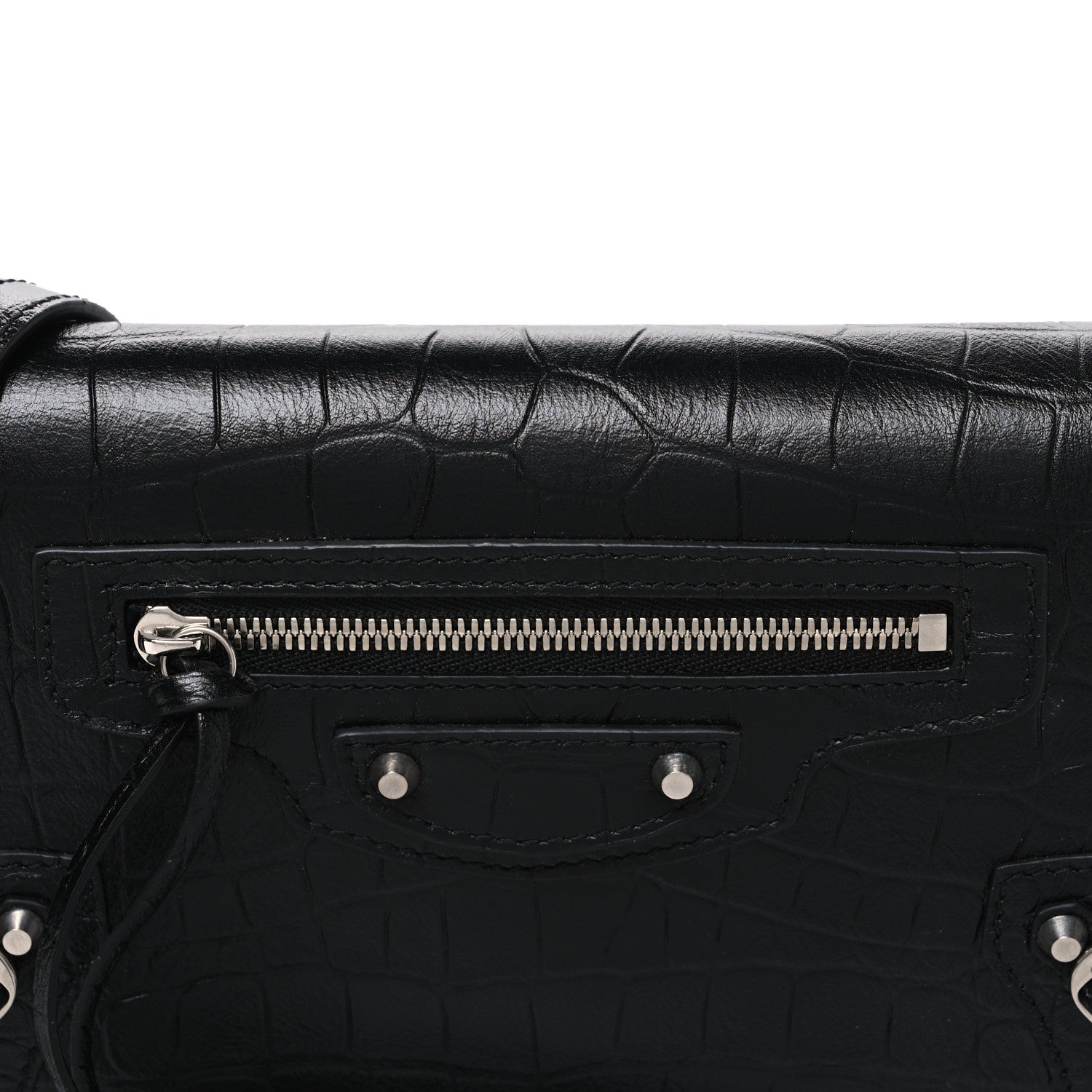 Balenciaga Crocodile Embossed Calfskin Classic Silver Hardware Le City Wallet On Chain Silver 8 of 10