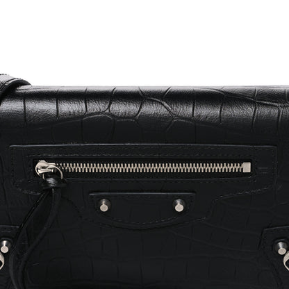 Balenciaga Crocodile Embossed Calfskin Classic Silver Hardware Le City Wallet On Chain Silver 8 of 10