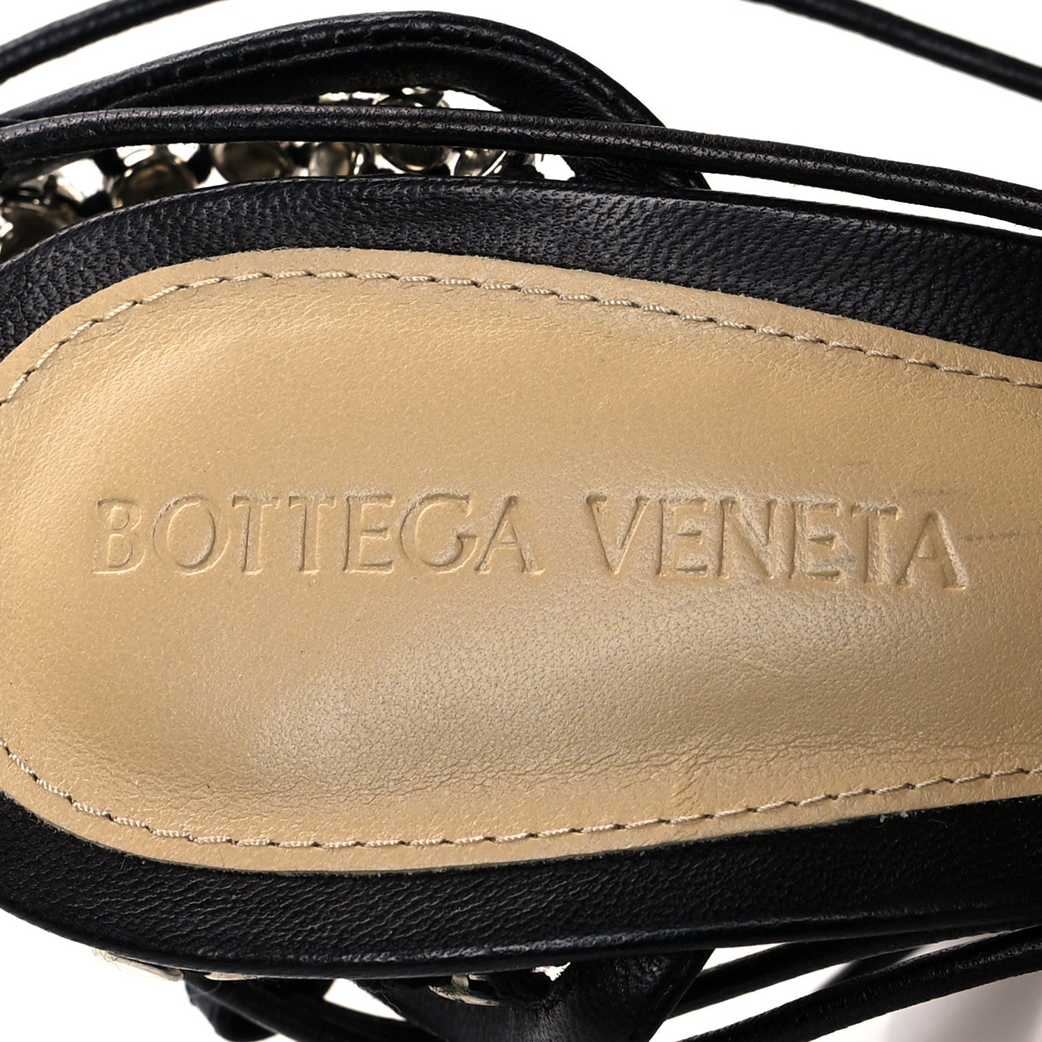 Bottega Veneta Mesh Nappa Crystal Embellished Sparkle Stretch Ankle Tie Sandals 38 Black 6 of 9