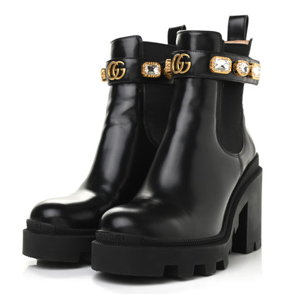Gucci Calfskin Crystal GG Trip Chelsea Ankle Boots 36.5 Black 3 of 14