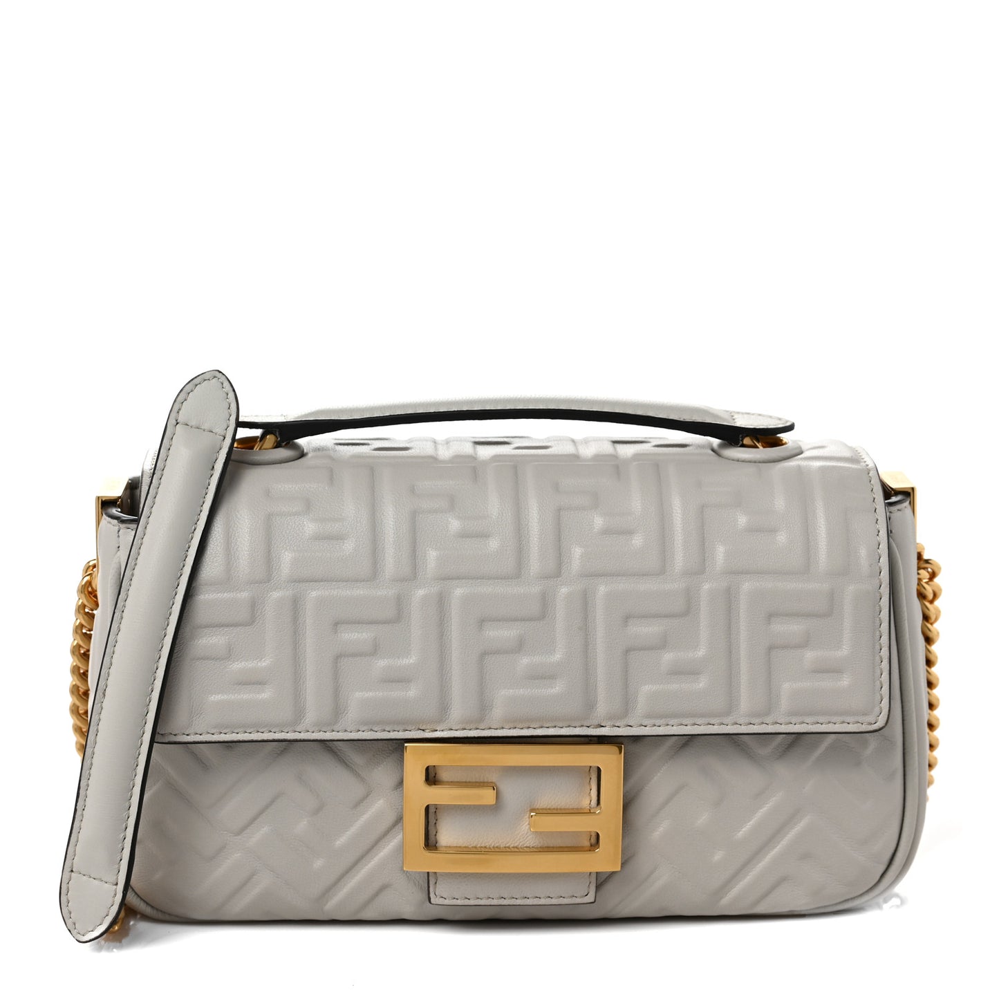 Nappa Small FF Embossed Midi Chain Baguette Ghiaia