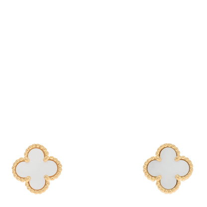 Van Cleef & Arpels 18K Yellow Gold Mother of Pearl Sweet Alhambra Earrings 1 of 5