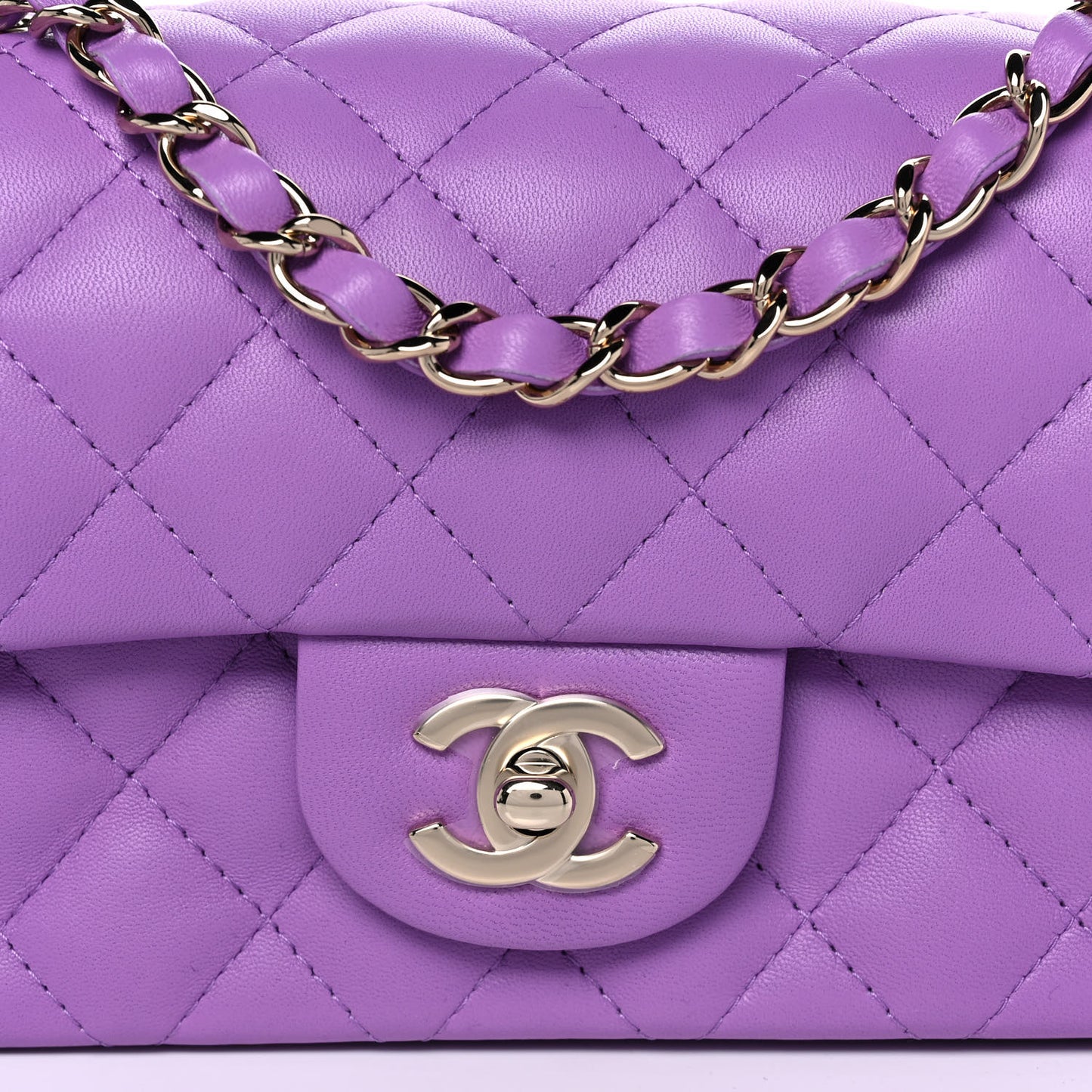Lambskin Quilted Mini Rectangular Flap Purple