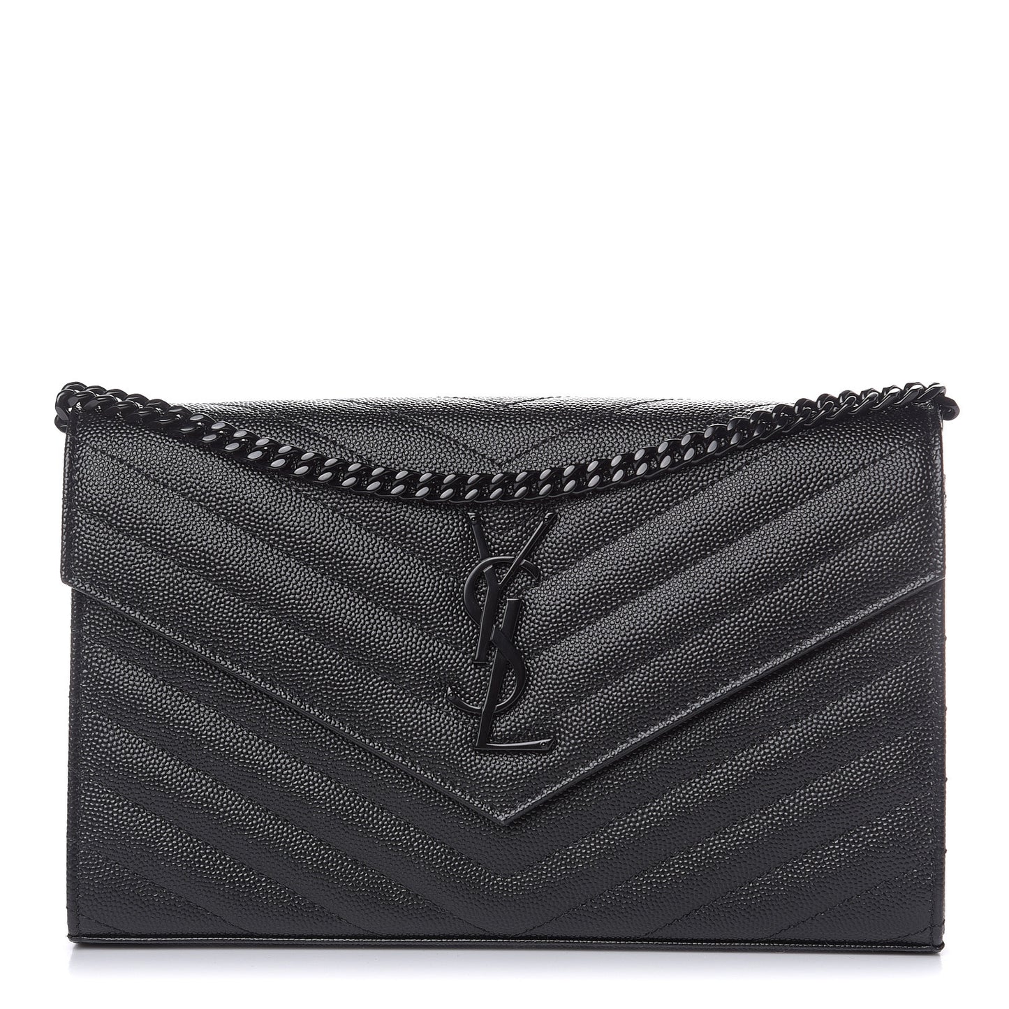 Grain De Poudre Matelasse Chevron Monogram Chain Wallet Black