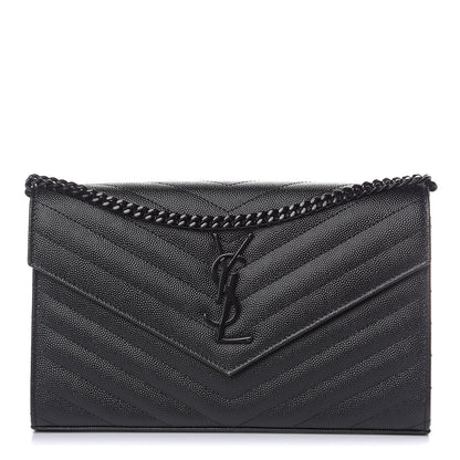Saint Laurent Grain De Poudre Matelasse Chevron Monogram Chain Wallet Black 1 of 8