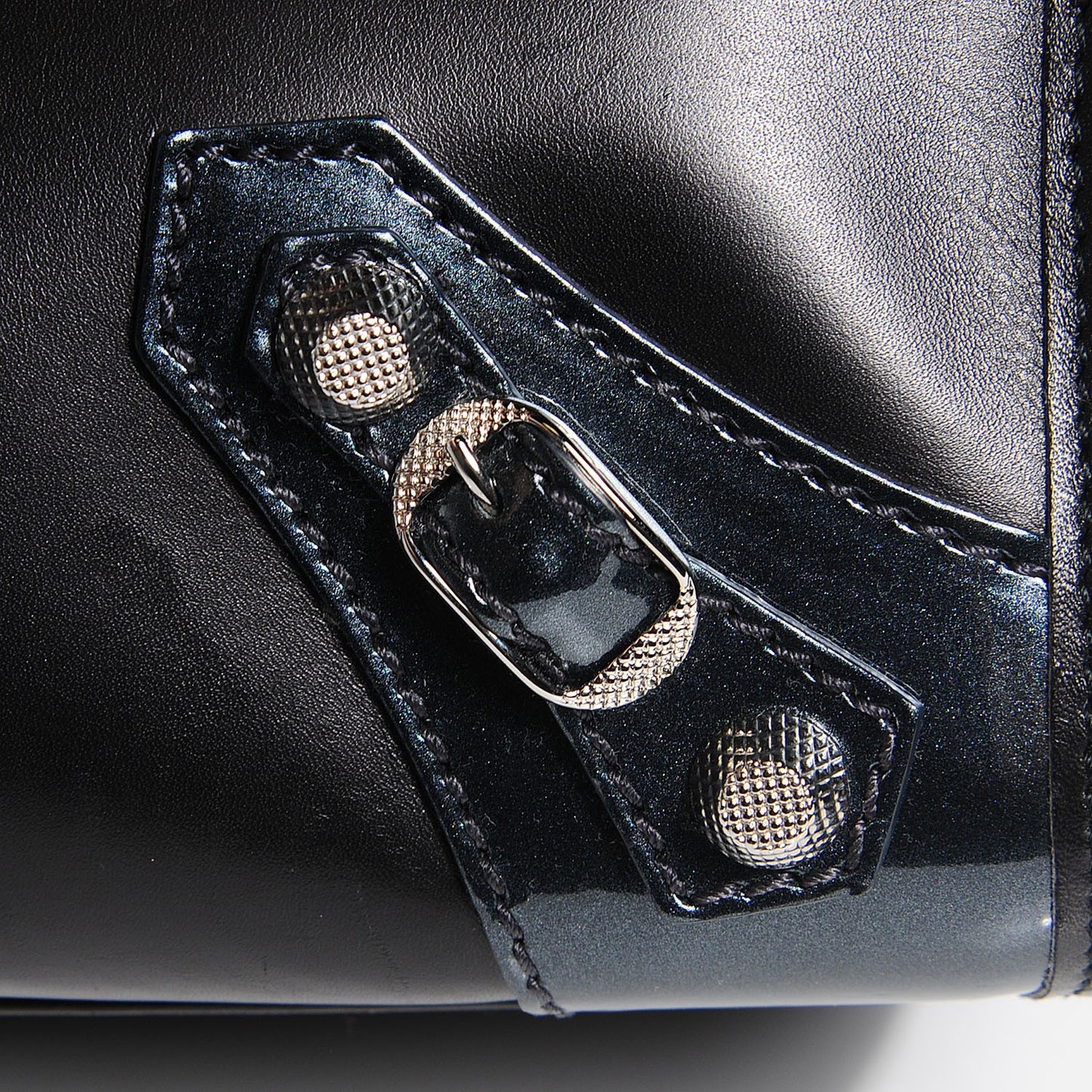 Smooth Calfskin Metallic Patent Giant 12 Silver Hardware City Black Gris