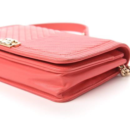 Chanel Calfskin Chevron Quilted Boy Wallet On Chain WOC Coral 7 of 12