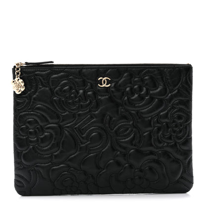 Chanel Calfskin Camellia Embossed Quilted Medium Cosmetic Case Black 1 of 7