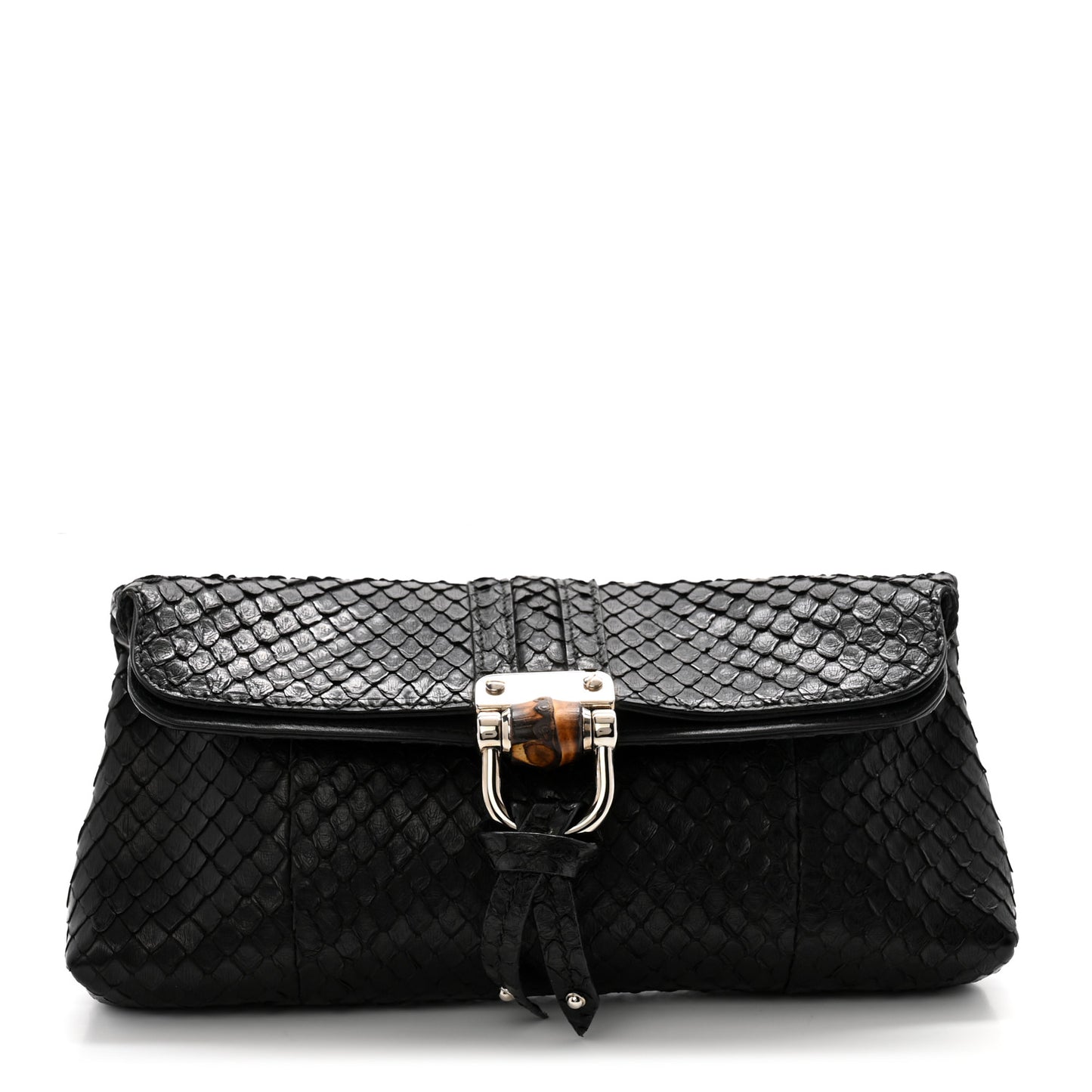 Snakeskin Bamboo Croisette Clutch Black