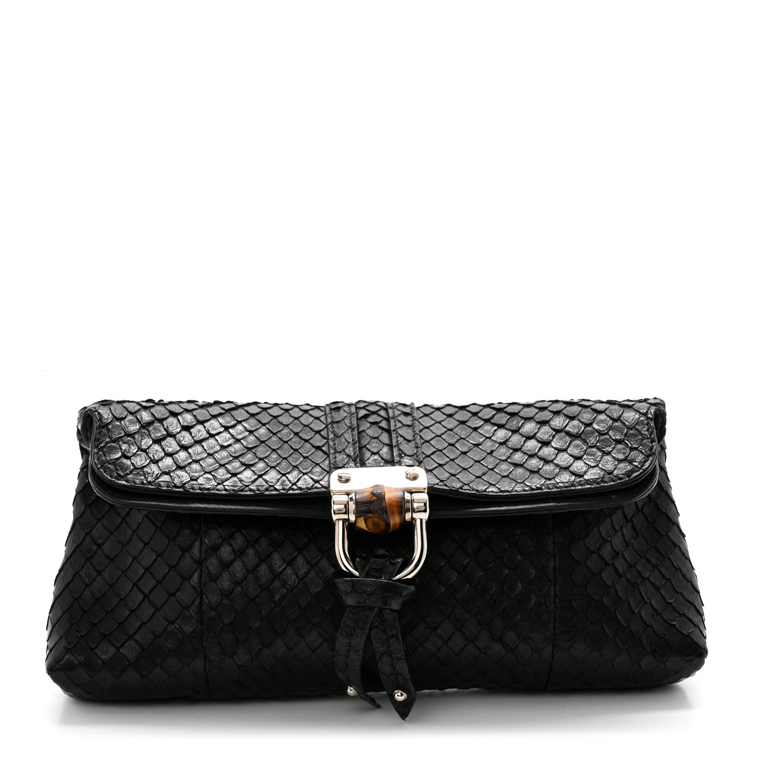 Gucci Snakeskin Bamboo Croisette Clutch Black 1 of 11